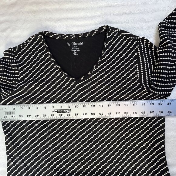 Chico's Womens Black White Diagonal Dot Print Cotton Long Sleeve Top Size 2 - Picture 7 of 8